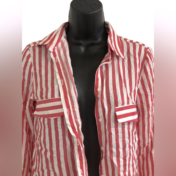 Zara red white striped button down front long sleeve blouse shirt size‎ XS new - Picture 7 of 11